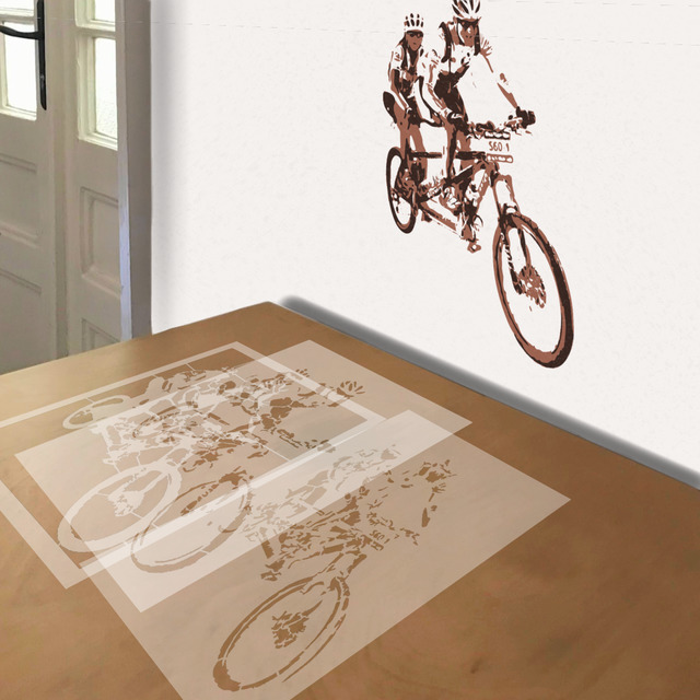 Tandem Bicycle stencil in 3 layers, simulated painting