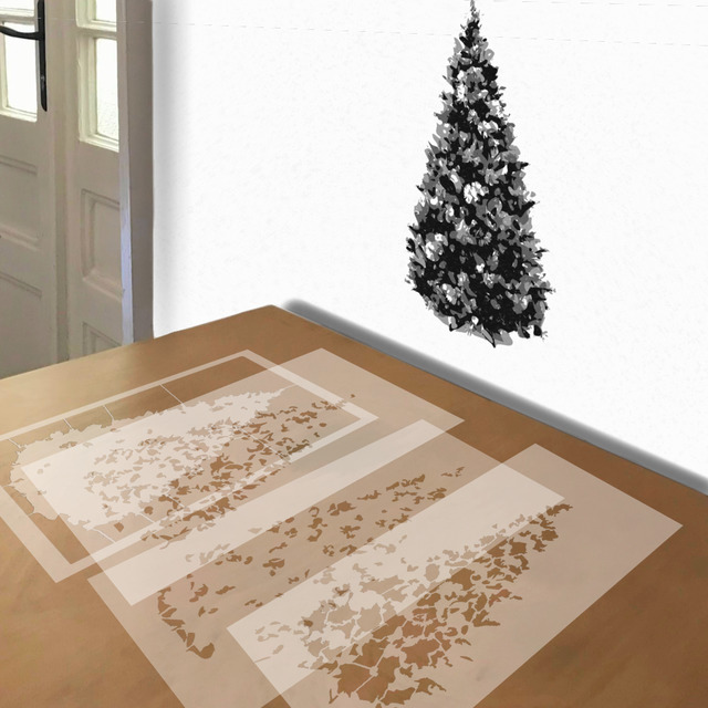 Christmas Tree stencil in 4 layers, simulated painting