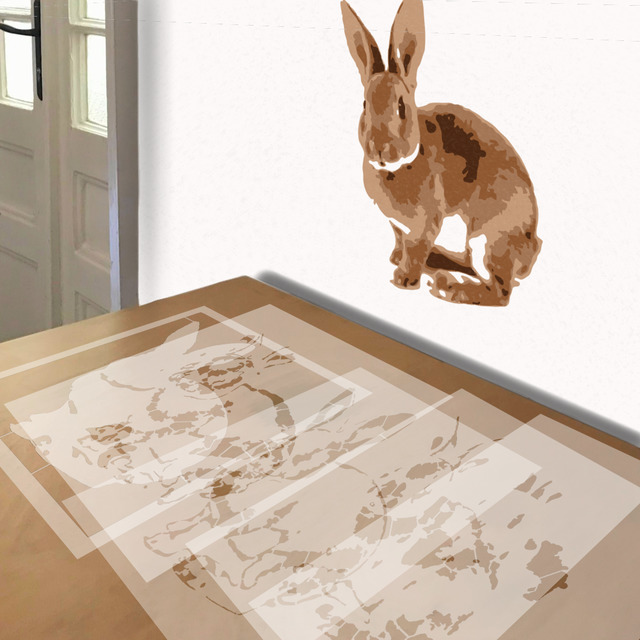 Rabbit stencil in 5 layers, simulated painting