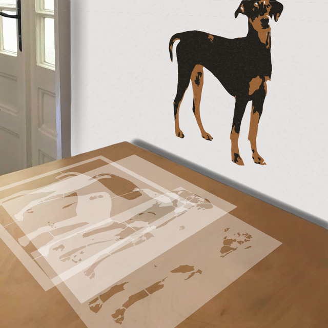 Doberman stencil in 3 layers, simulated painting