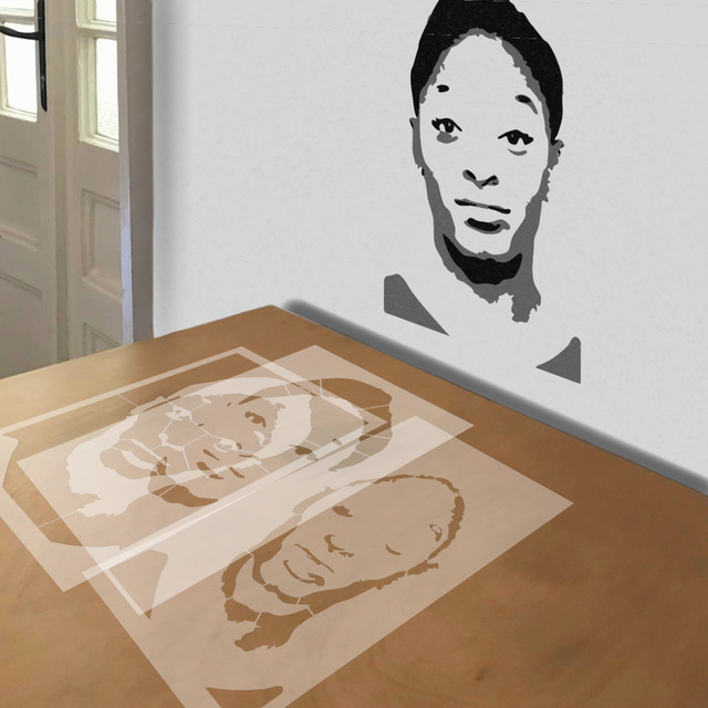 Simone Biles stencil in 3 layers, simulated painting