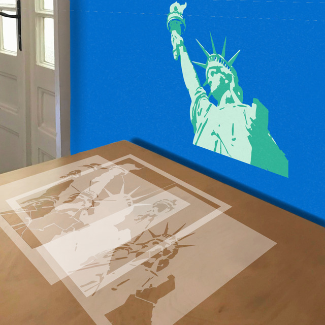 Statue of Liberty stencil in 3 layers, simulated painting