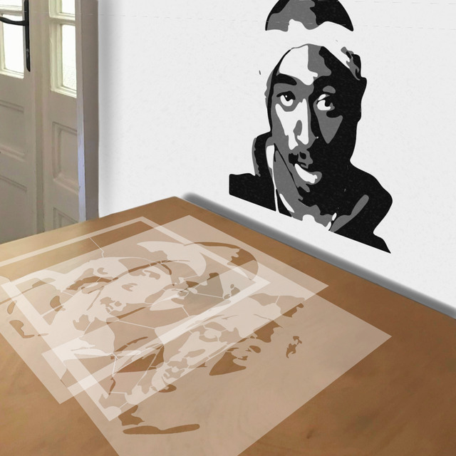 Tupac stencil in 3 layers, simulated painting