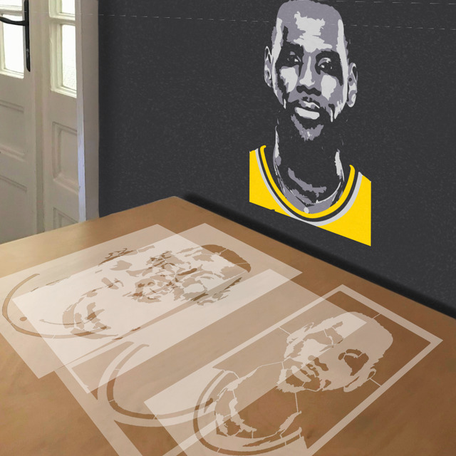 LeBron James stencil in 4 layers, simulated painting