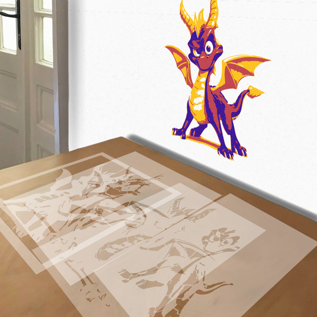 Spyro the Dragon stencil in 4 layers, simulated painting
