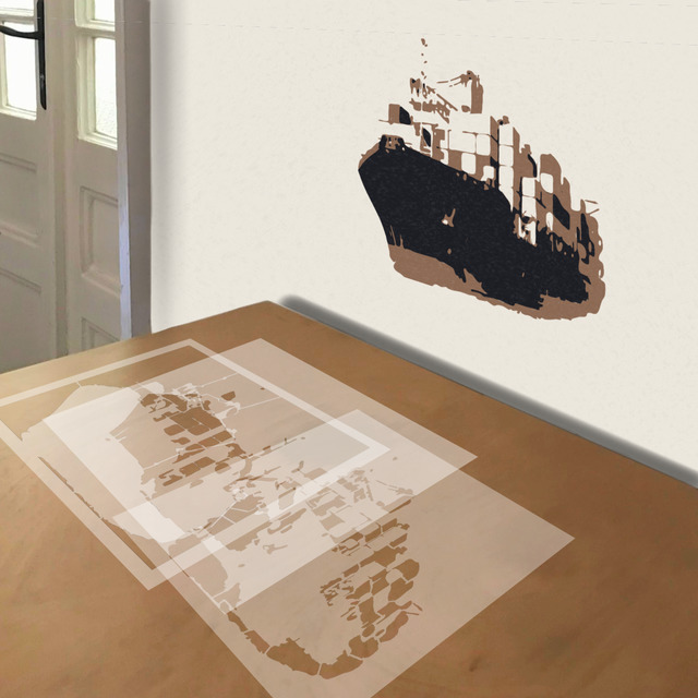 Cargo Ship stencil in 3 layers, simulated painting