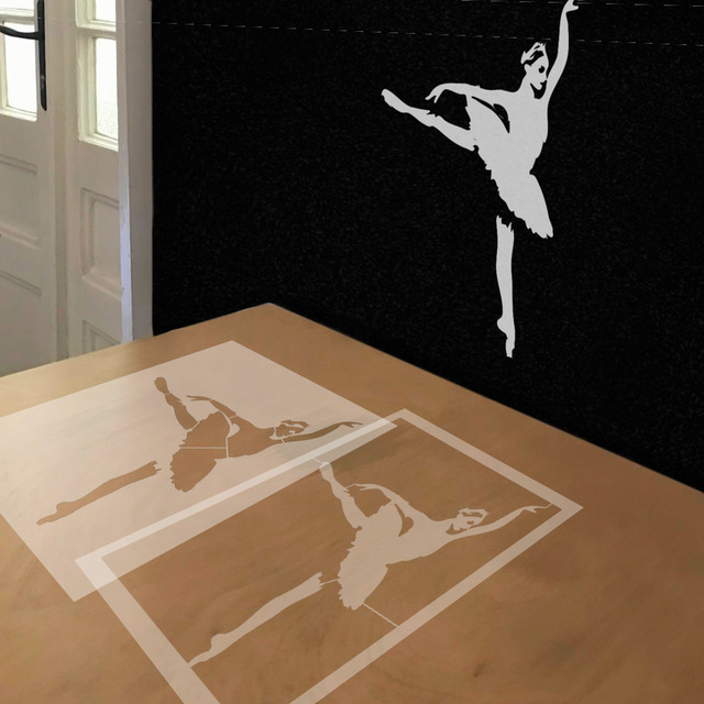 Ballerina stencil in 2 layers, simulated painting