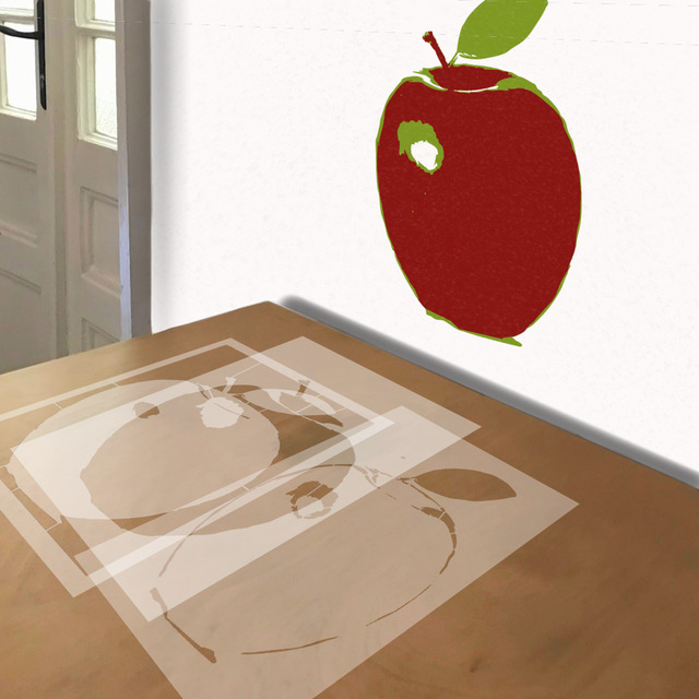 Apple stencil in 3 layers, simulated painting