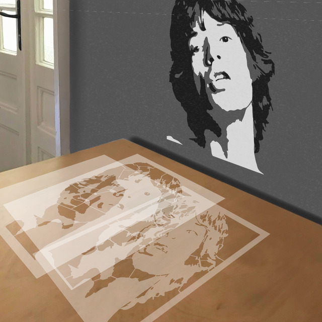 Mick Jagger stencil in 3 layers, simulated painting