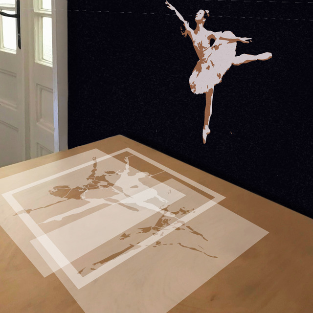 Ballerina Arabesque stencil in 3 layers, simulated painting