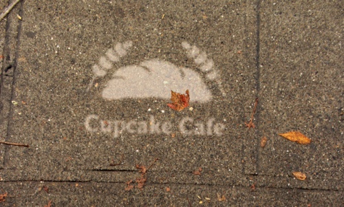 Bleach sidewalk stencil for cupcake bakery