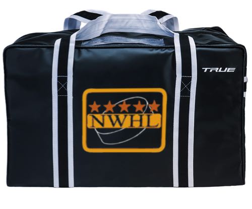 Gear bag stenciled with league logo