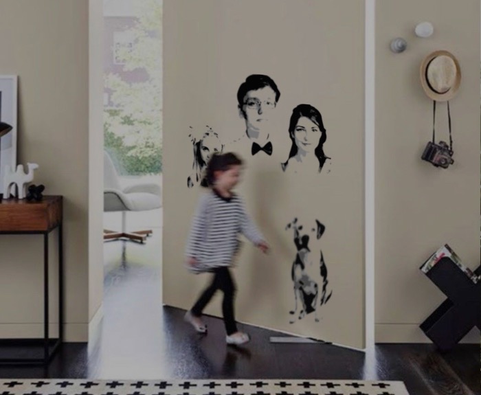 kids and dog stenciled onto door