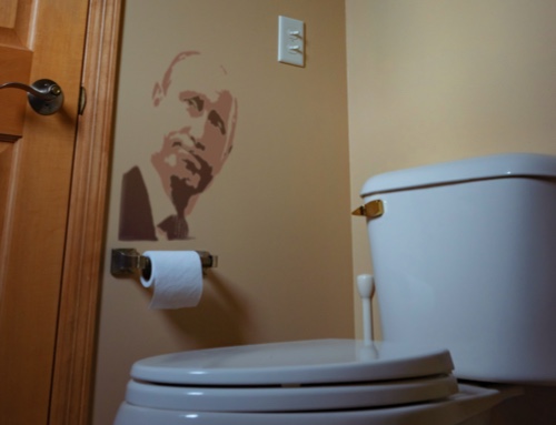Putin peering over the toilet paper dispenser
