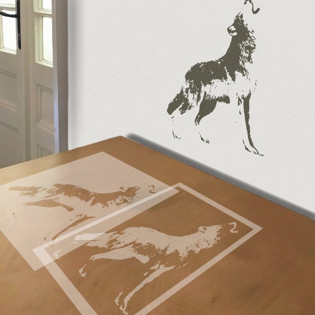 Howling Wolf stencil in 2 layers, simulated painting