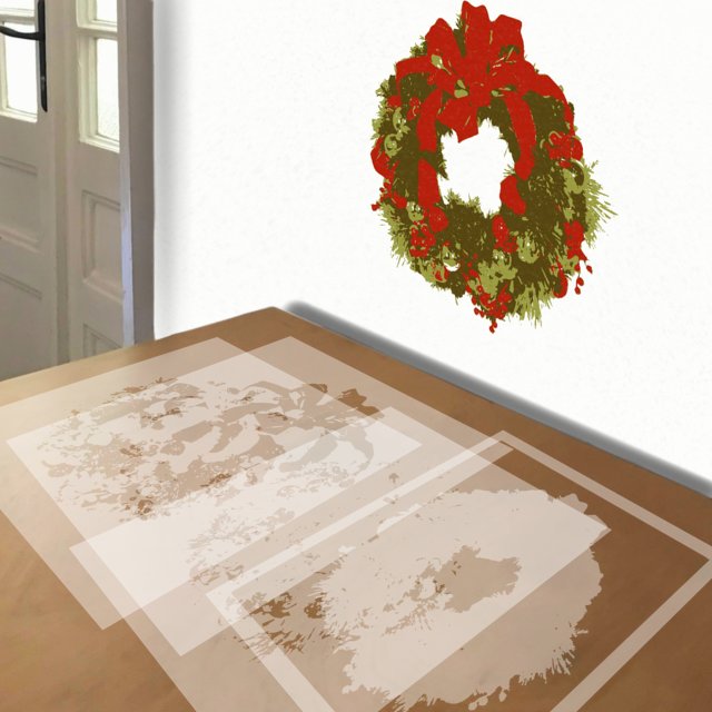 Christmas Wreath stencil in 4 layers, simulated painting