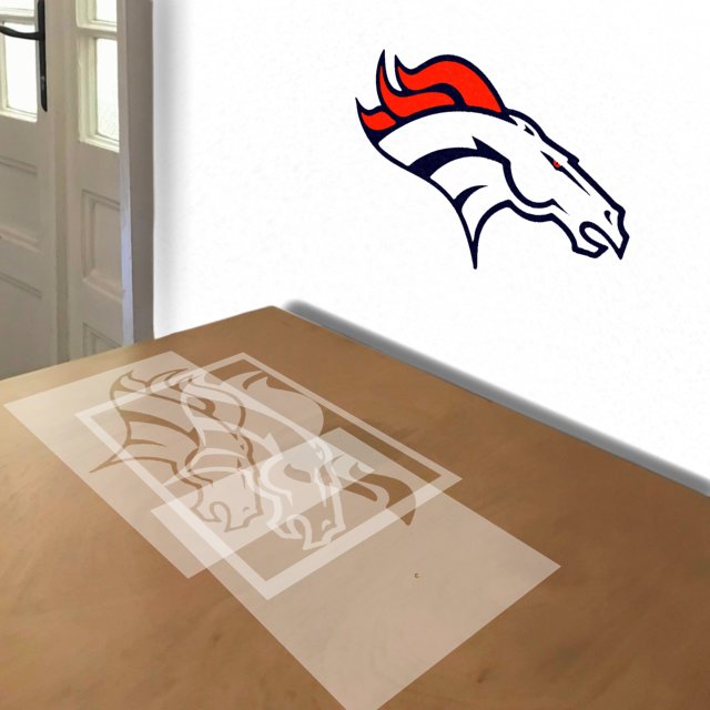 Broncos stencil in 3 layers, simulated painting