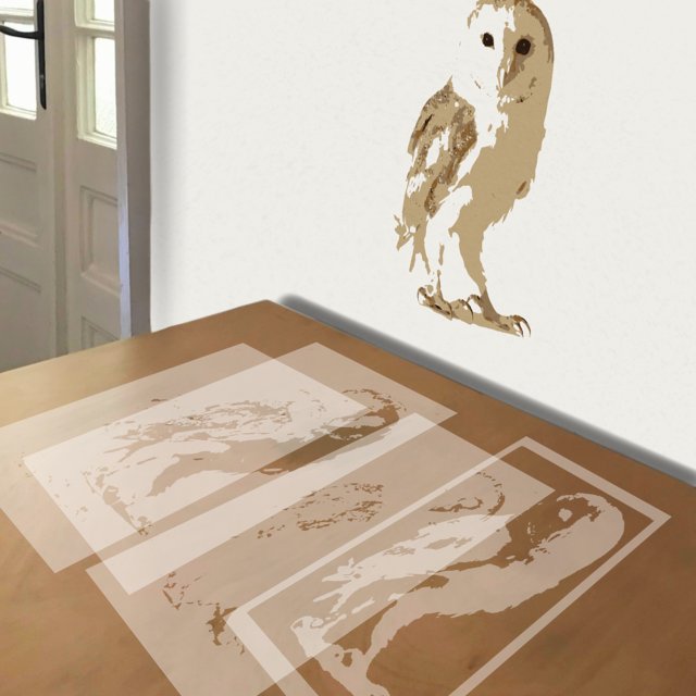 Owl stencil in 5 layers, simulated painting