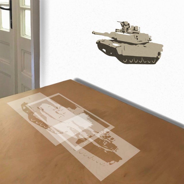 M-1 Tank stencil in 3 layers, simulated painting