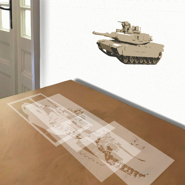 Simulated painting of stencil of M-1 Tank
