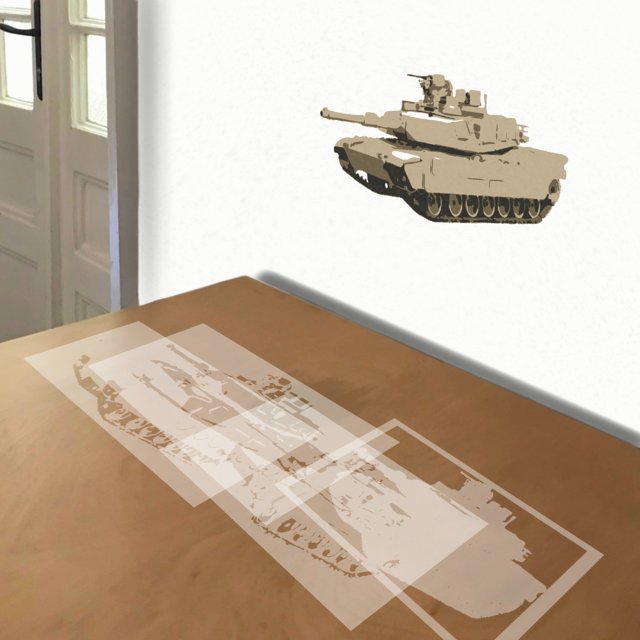 M-1 Tank stencil in 4 layers, simulated painting