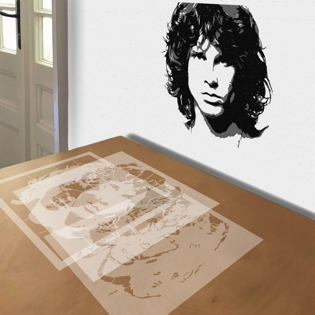 Jim Morrison stencil in 3 layers, simulated painting