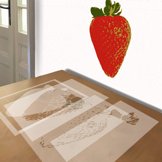 Strawberry stencil in 4 layers, simulated painting