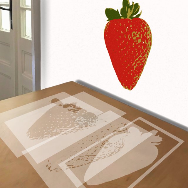 Strawberry stencil in 4 layers, simulated painting