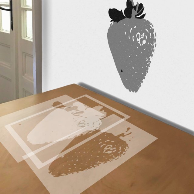 Strawberry stencil in 3 layers, simulated painting