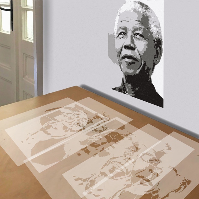 Nelson Mandela stencil in 5 layers, simulated painting