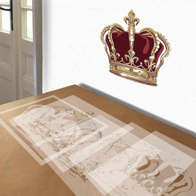 Crown stencil in 5 layers, simulated painting