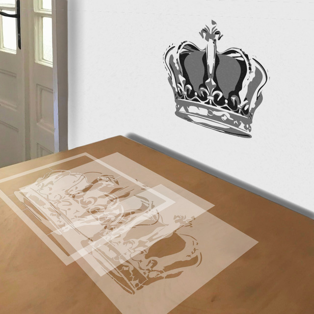 Crown stencil in 3 layers, simulated painting