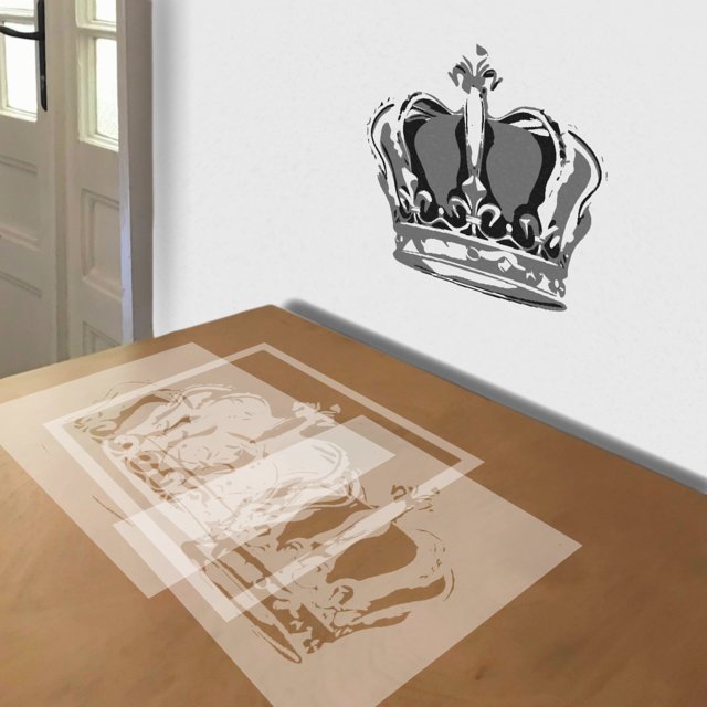 Crown stencil in 3 layers, simulated painting