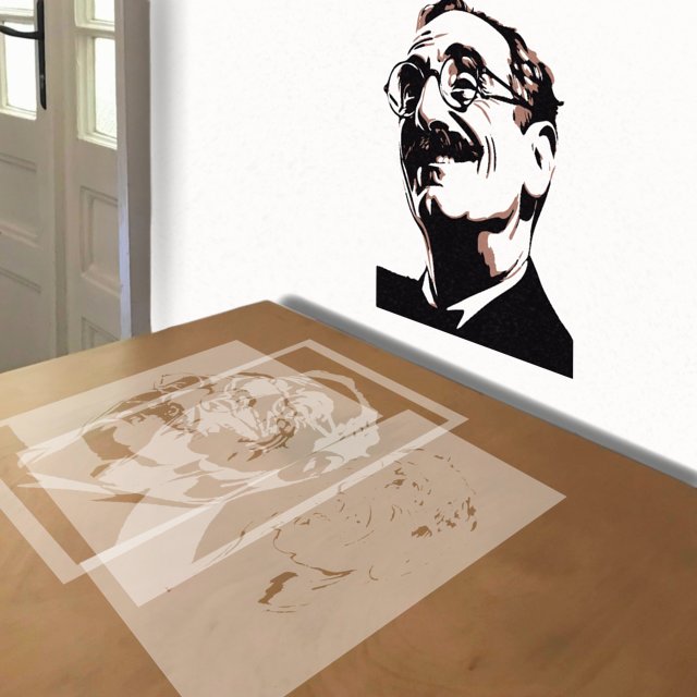 Groucho Marx stencil in 3 layers, simulated painting