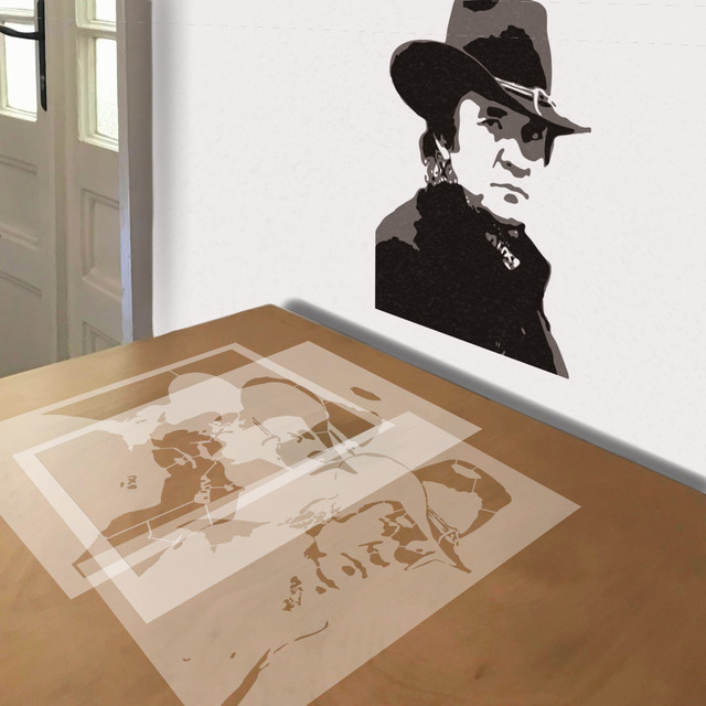 Johnny Cash stencil in 3 layers, simulated painting