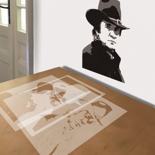 Johnny Cash stencil in 3 layers, simulated painting