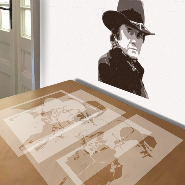 Simulated painting of stencil of Johnny Cash