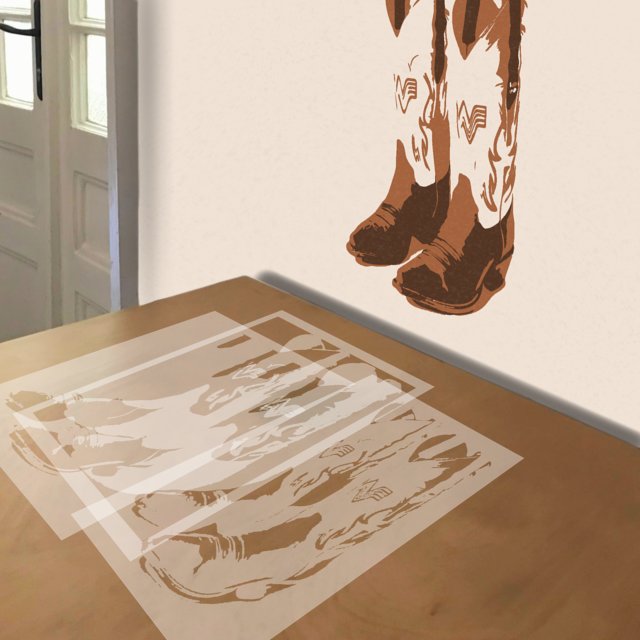 Cowboy Boots stencil in 3 layers, simulated painting