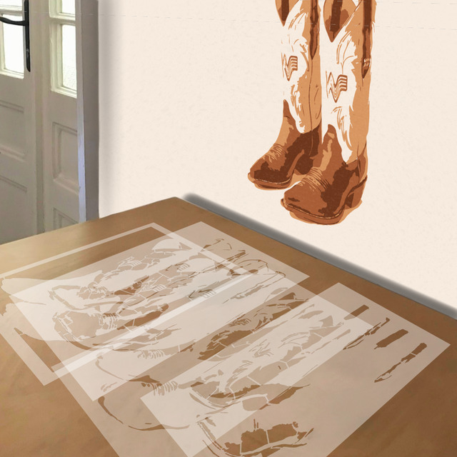 Cowboy Boots stencil in 4 layers, simulated painting