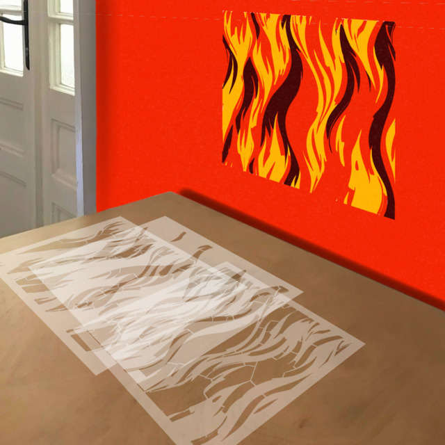 Flame Pattern stencil in 3 layers, simulated painting