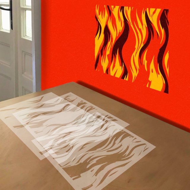 Flame Pattern stencil in 3 layers, simulated painting