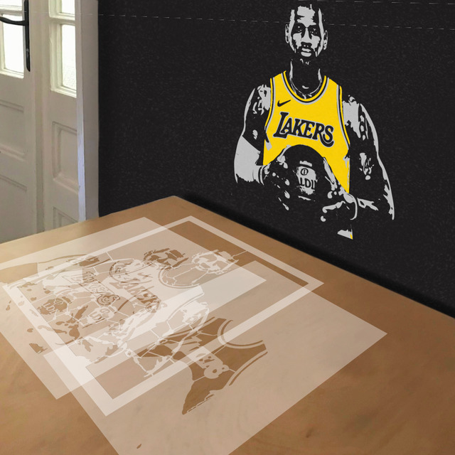 Simulated painting of stencil of LeBron James for the Lakers