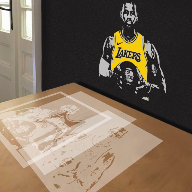 LeBron James for the Lakers stencil in 3 layers, simulated painting