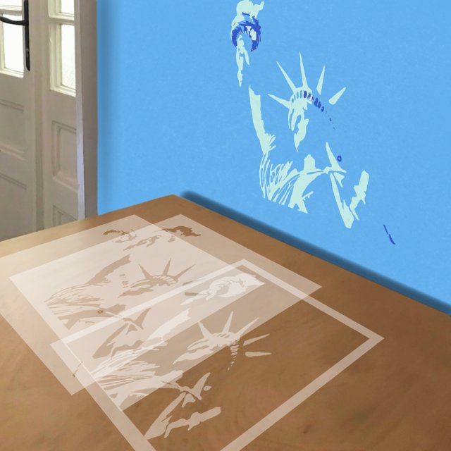 Lady Liberty stencil in 4 layers, simulated painting