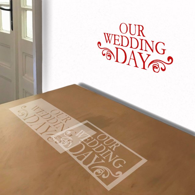 Our Wedding Day stencil in 2 layers, simulated painting