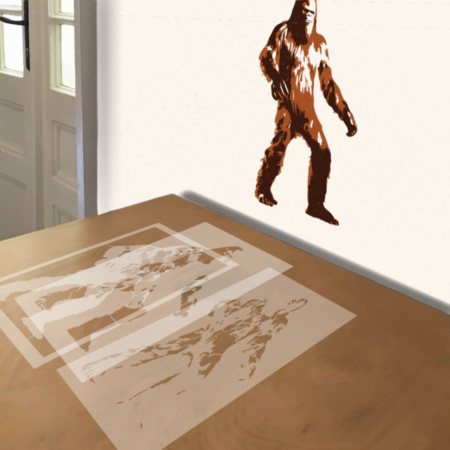 Bigfoot stencil in 3 layers, simulated painting