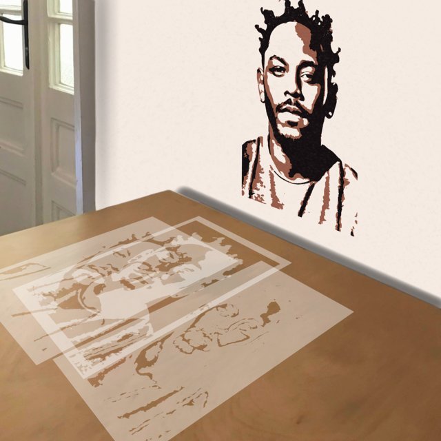 Kendrick Lamar stencil in 3 layers, simulated painting