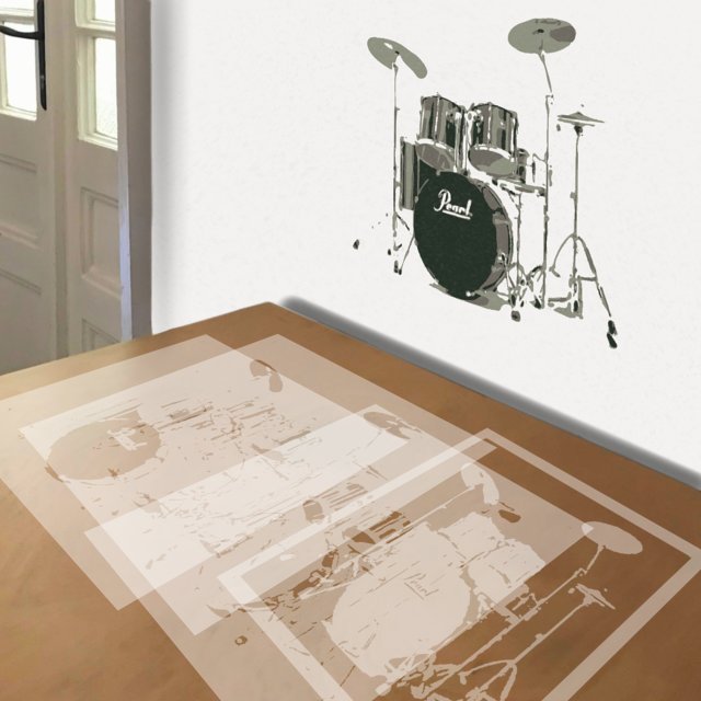 Drum Kit stencil in 4 layers, simulated painting