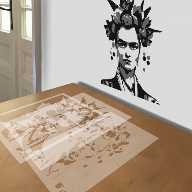 A.I. Frida stencil in 3 layers, simulated painting