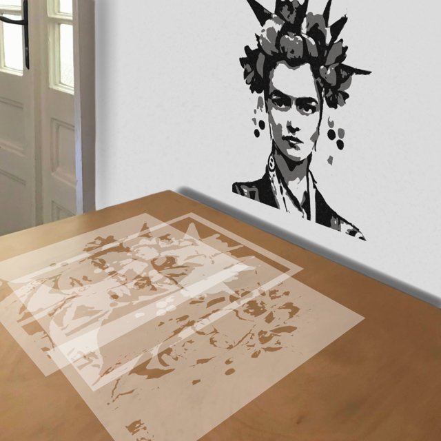 A.I. Frida stencil in 3 layers, simulated painting